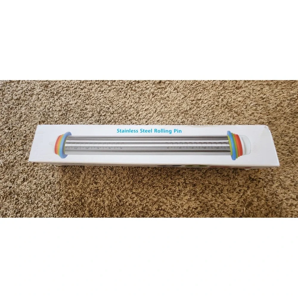 Adjustable Rolling Pin‎ with 4 Thickness Rings for Baking, Stainless Steel